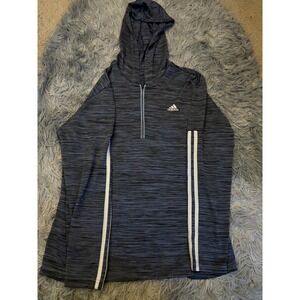 Adidas Men's Medium 1/4 Zip‎ Hoodie Blue Gray Striped Sleeve Pullover Activewear